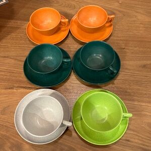 A Set of Six MELNAC by BRANCHELL Color Flyte Cups & Saucers. Vintage*